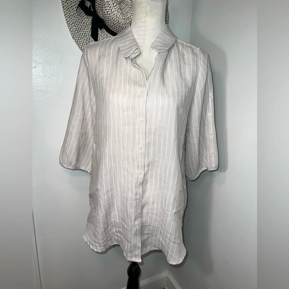 Vintage, L, striped‎ button front 3/4 sleeves tunic
